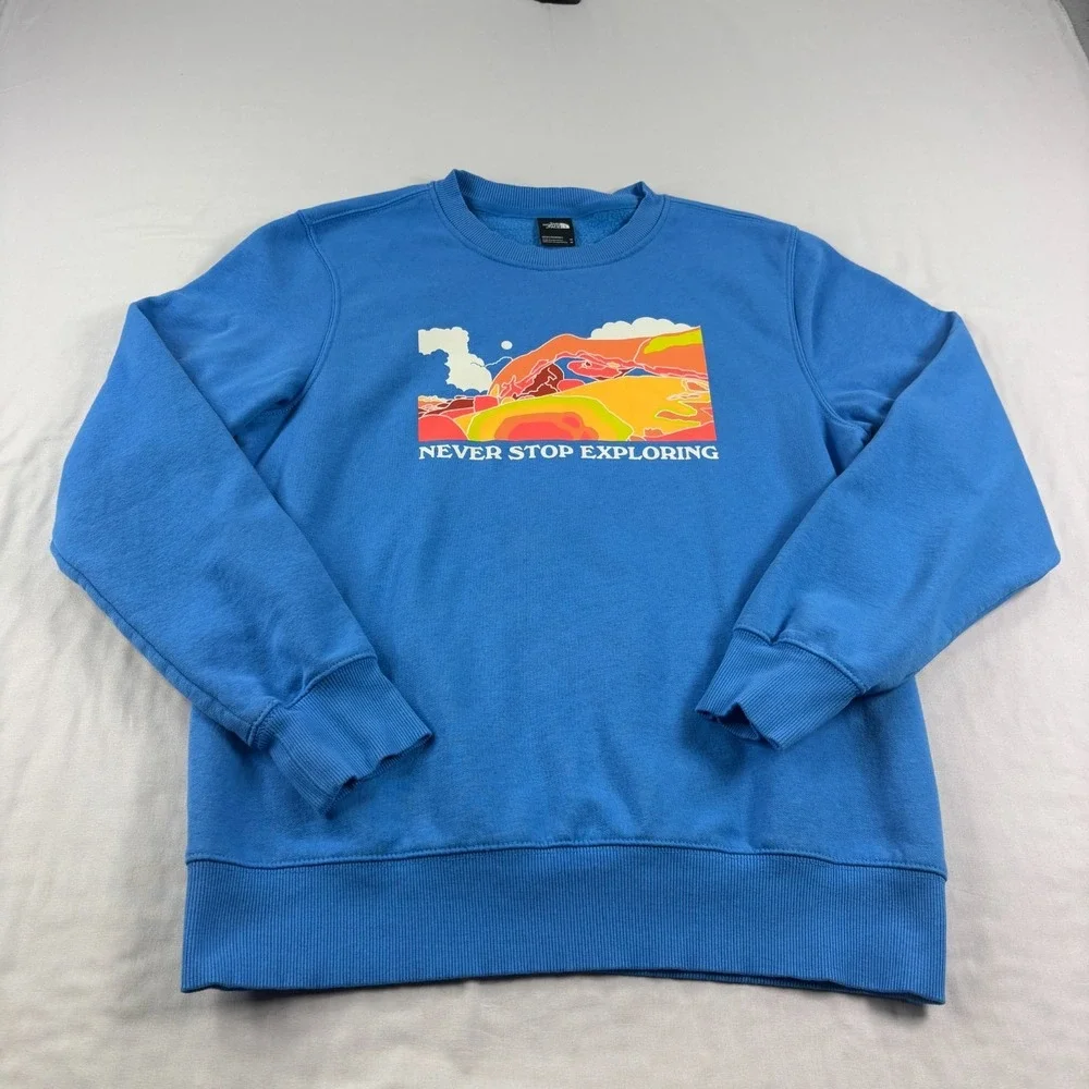 The North Face Sweatshirt Mens‎ Medium Blue Graphic Pullover Crew Neck